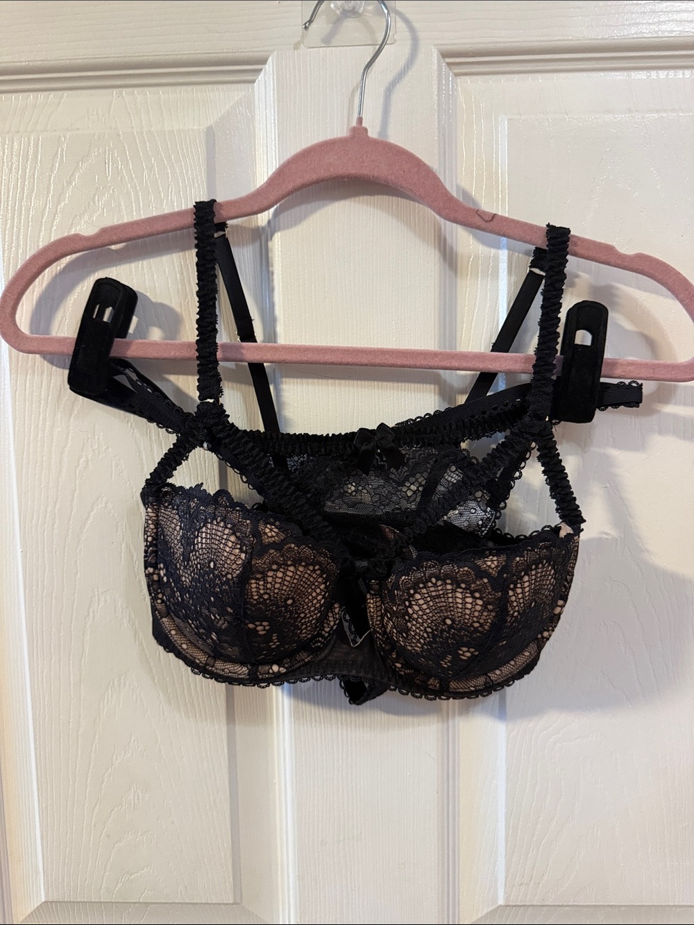 Adore Me Black Lace Balconette Bra with Nude Lining